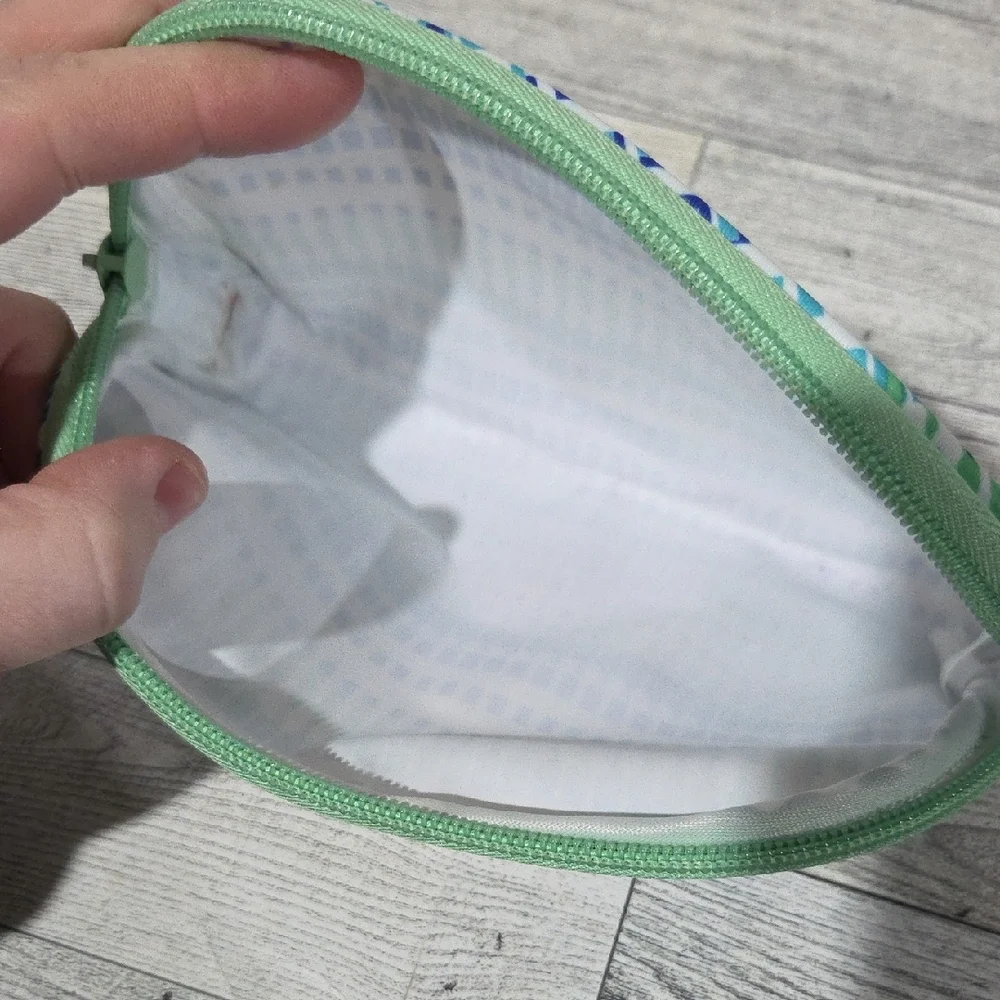 Striped Green and Blue Cosmetic Bag